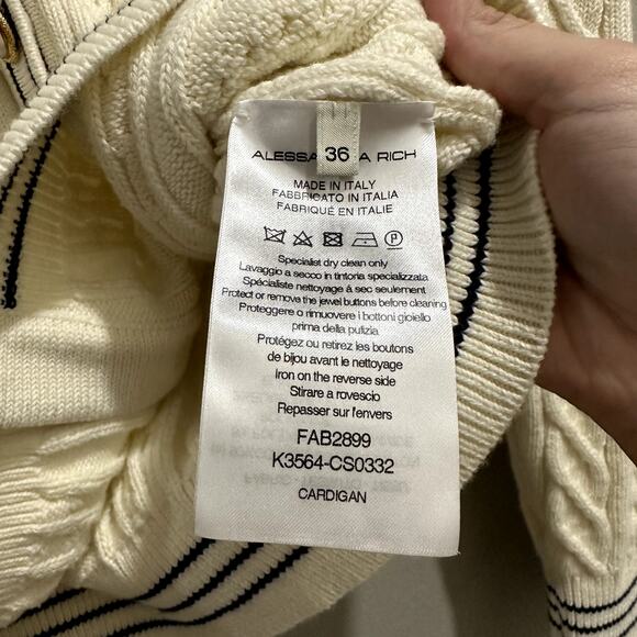 Alessandra Rich Cable Knit Cardigan Sweater Ivory - Picture 5 of 6